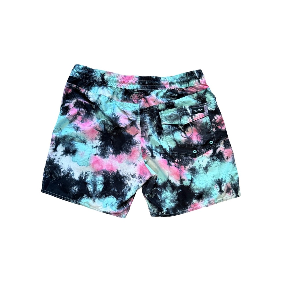 Volcom Mens Tie Dye Swim Trunks Pink Teal Black Unlined Board Shorts Size M - Picture 4 of 9